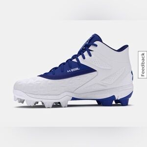 Under Armour Kids Leadoff Mid 3.0 Baseball Cleats size 8K -White Blue-NWT